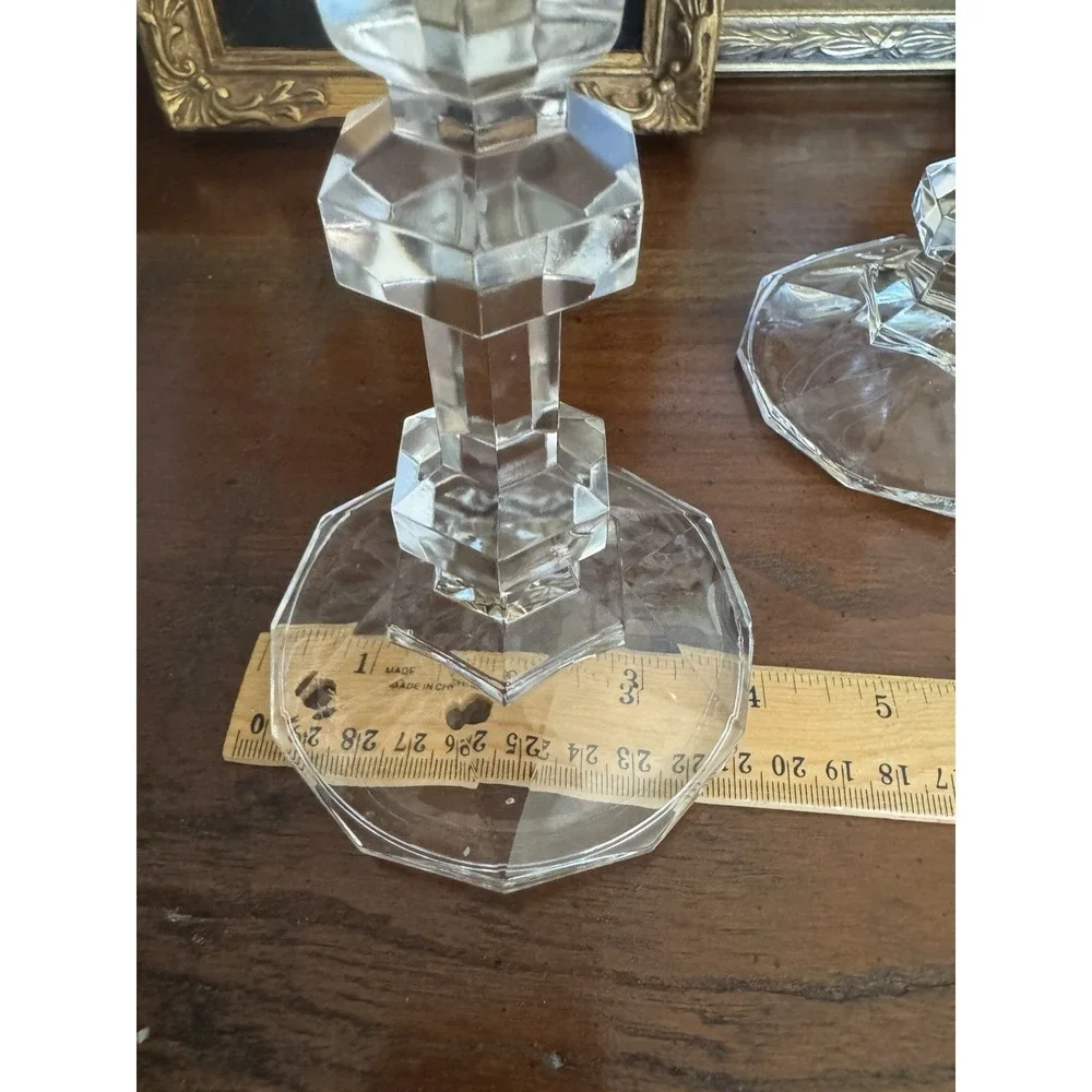 Vintage Toscany 24% Lead Crystal Candlestick Holders‎ Pair, Hexagon Base Austria